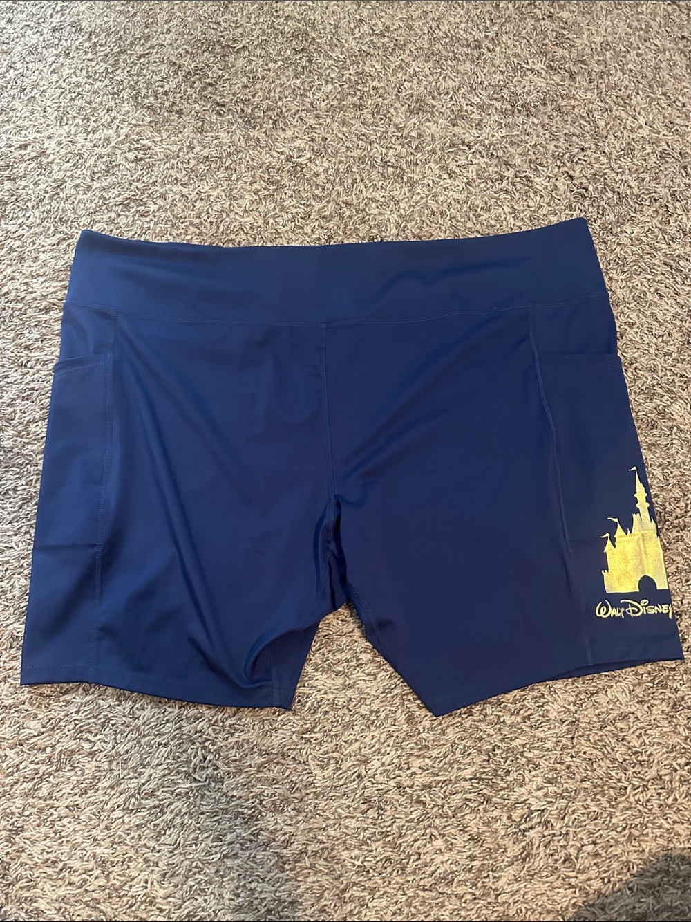 Disney Navy bike Shorts with Gold Castle Print